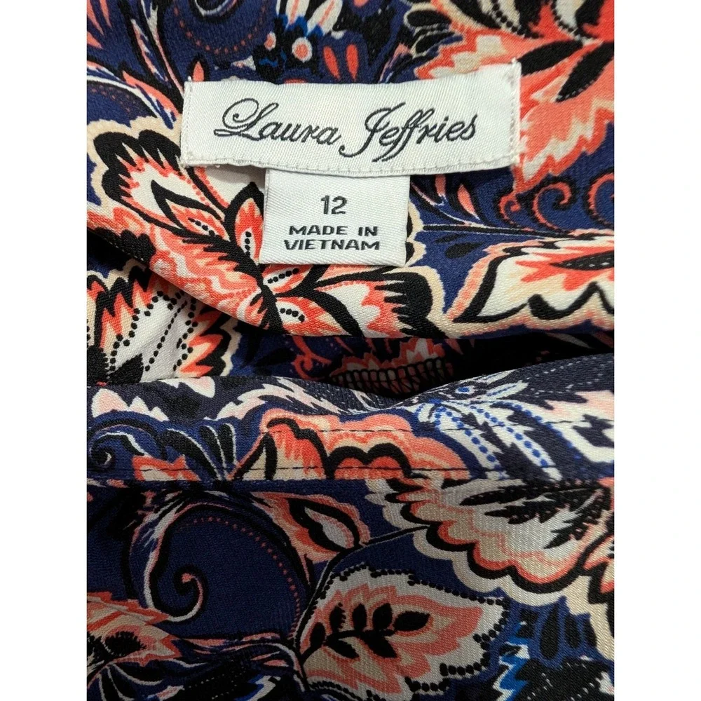 Laura‎ Jeffries Womens Navy Blue Coral Floral Medallion Sheath Dress Size 12